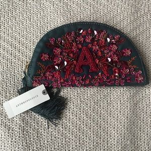 Anthropologie Embellished Leather Monogram Pouch Purse Initial Letter A NWT